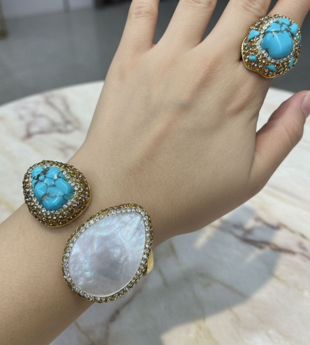 Alternative view of Seastone – Pearl & Turquoise Duo Set