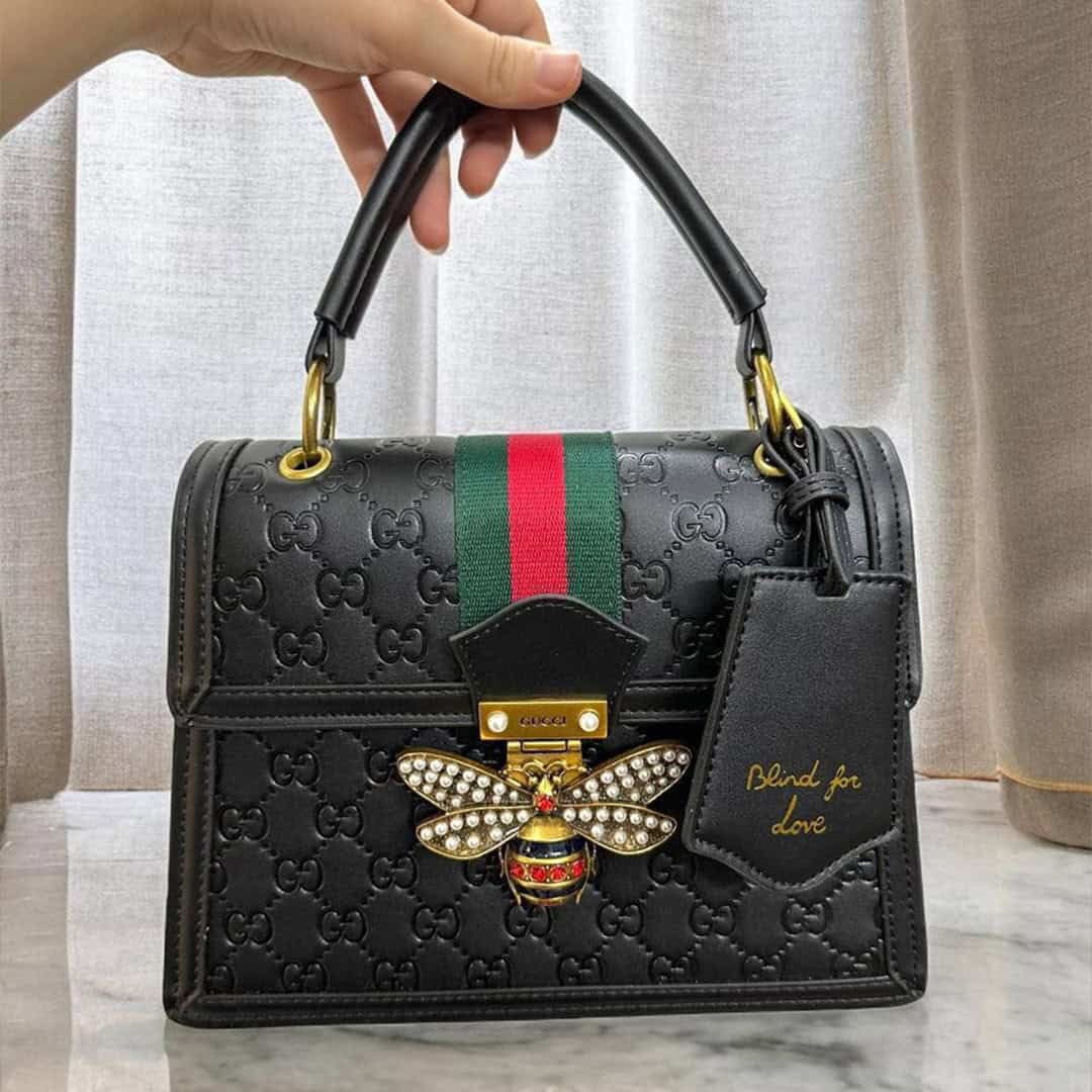 Queen Margaret Pearl Bee Embossed Leather Bag