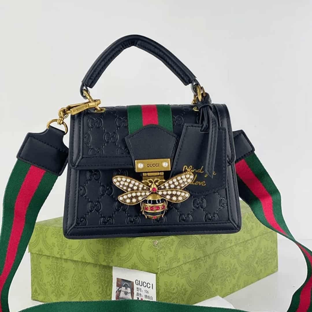 Alternative view of Queen Margaret Pearl Bee Embossed Leather Bag